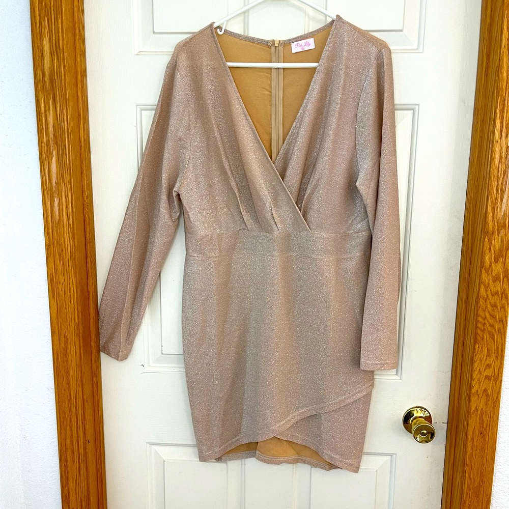 Pink Lily Champagne Long Sleeve Dress